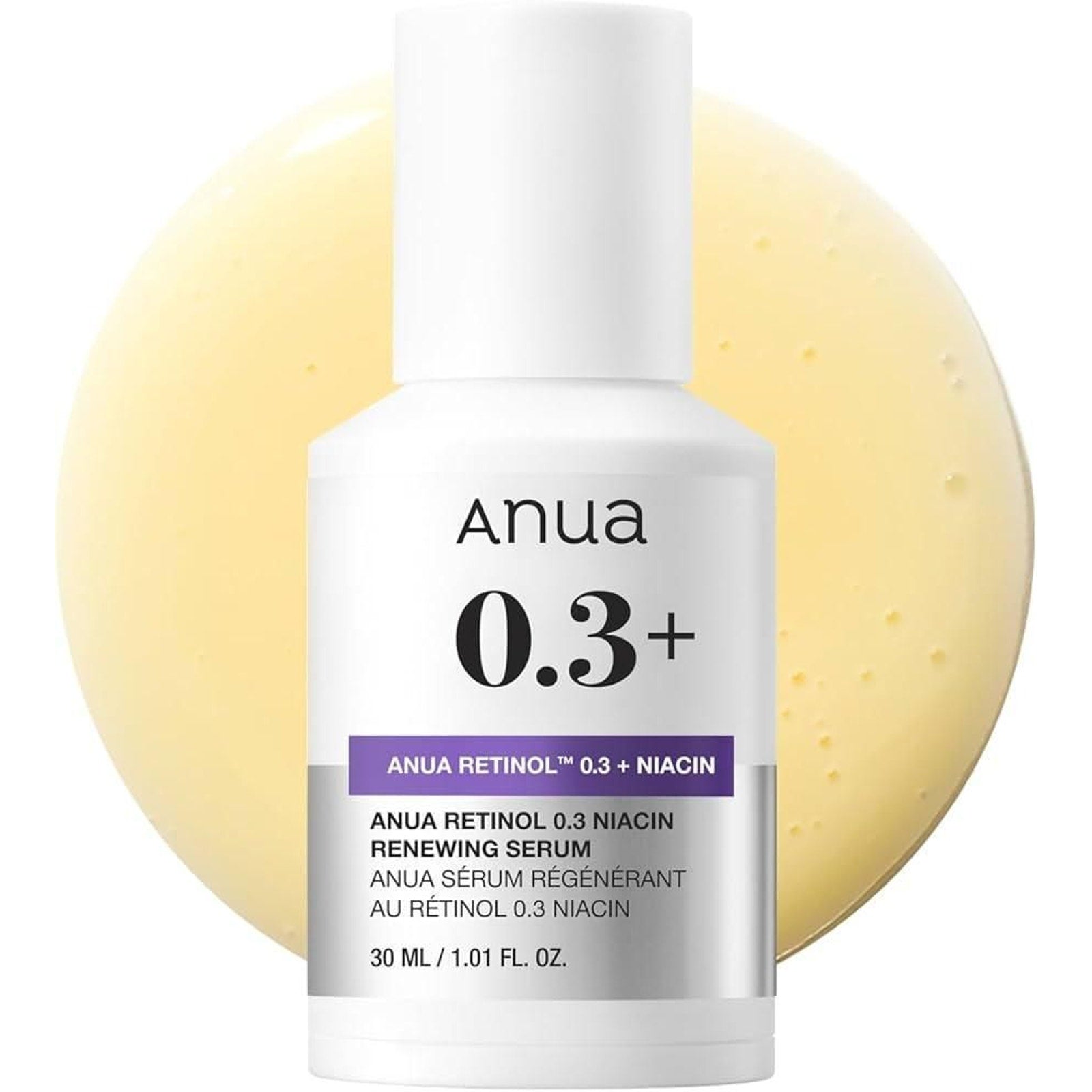 Anua Retinol Serum for Smooth & Renewed Skin, 0.3% Retinol, 5% Niacinamide, Hydration & Glass Skin, Gentle for Beginners, Korean Skincare, 1.01 fl oz